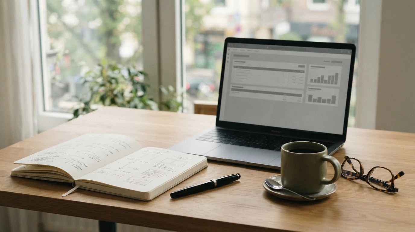 Escritorio con cuaderno y portátil para analizar apuestas combinadas