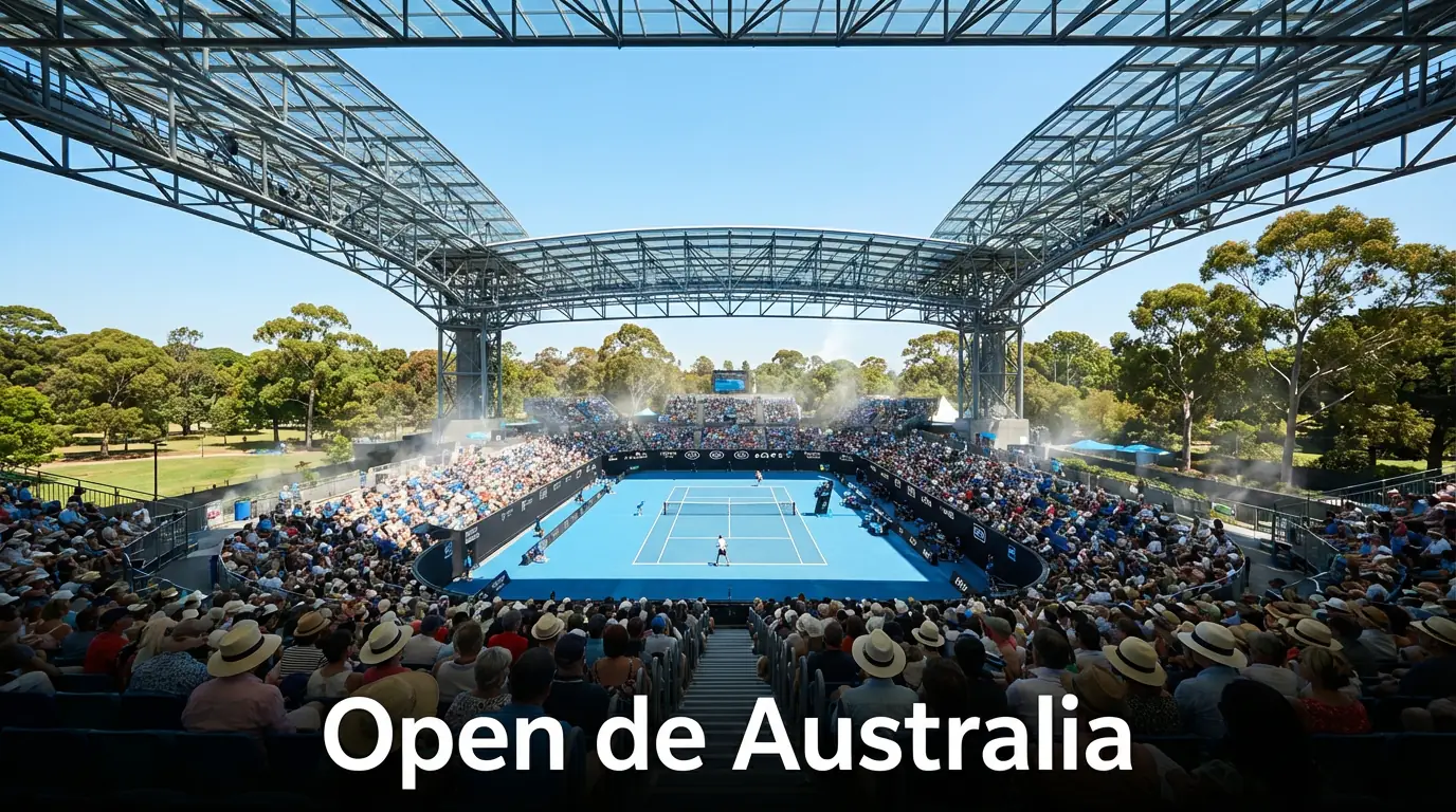 Estadio Rod Laver Arena del Open de Australia bajo cielo azul