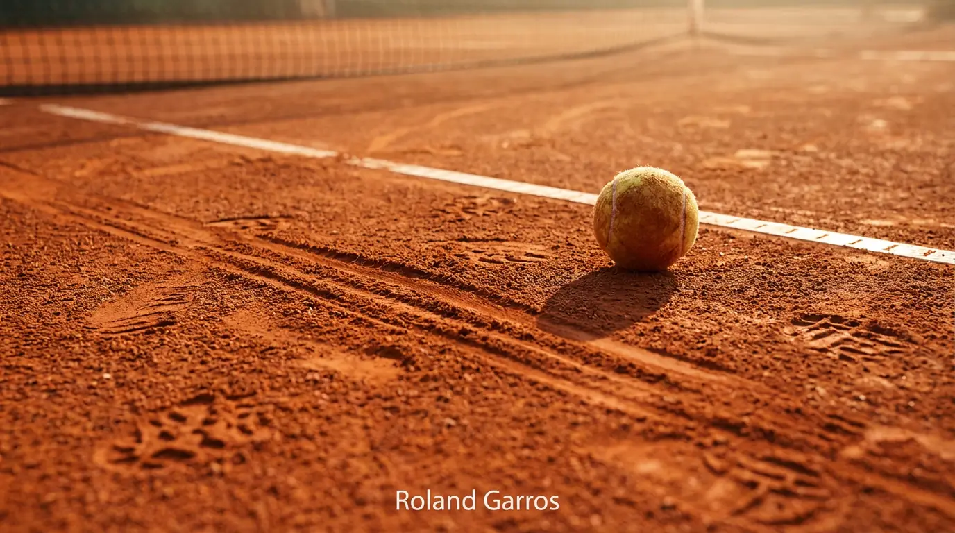 Pista de tierra batida de Roland Garros con marcas de deslizamiento
