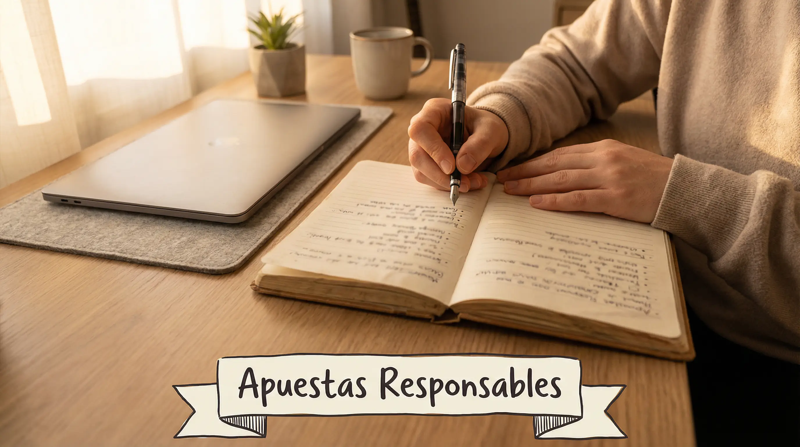 Persona escribiendo un plan de control de apuestas en un bloc de notas