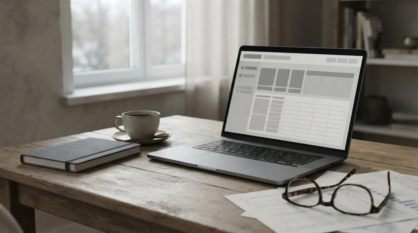 Escritorio con pantalla neutra que sugiere análisis de apuestas virtuales en España