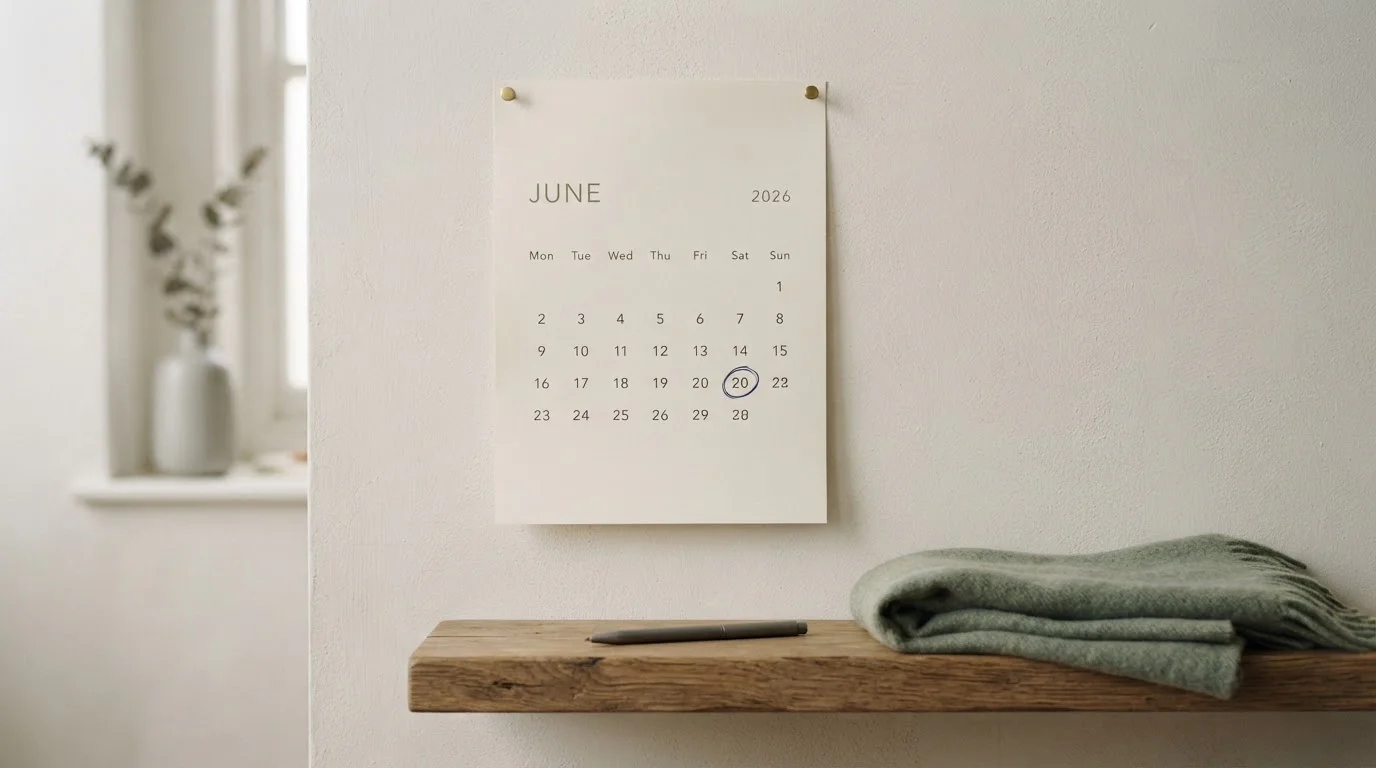 Calendario de pared con una fecha del verano de 2026 marcada discretamente