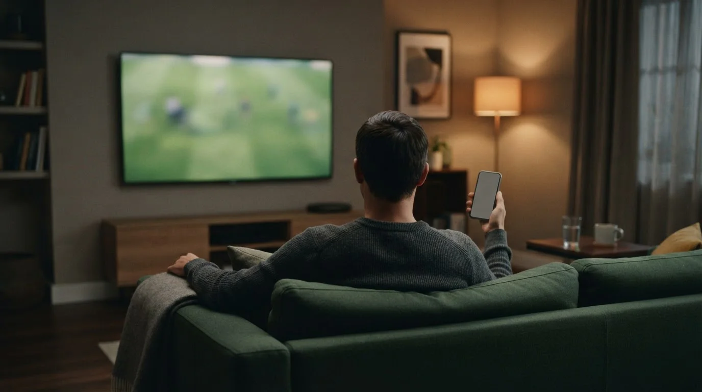 Silueta de una persona viendo un partido en un televisor con imagen neutra