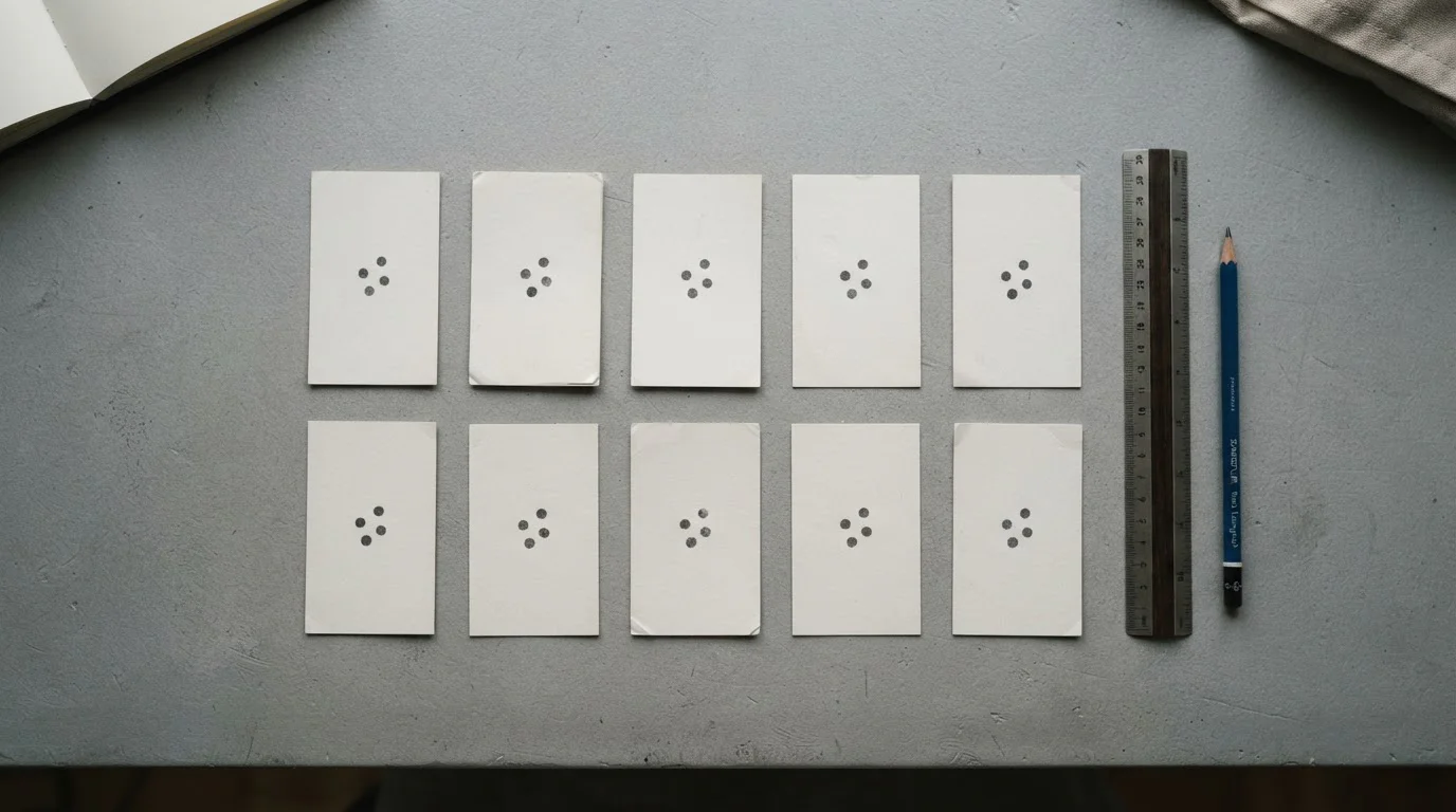 Diez fichas de papel alineadas sobre una mesa representando distintos operadores