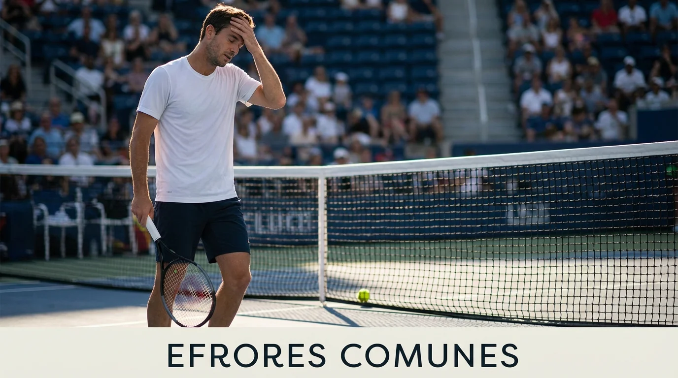 Tenista cometiendo un error no forzado con gesto de frustración