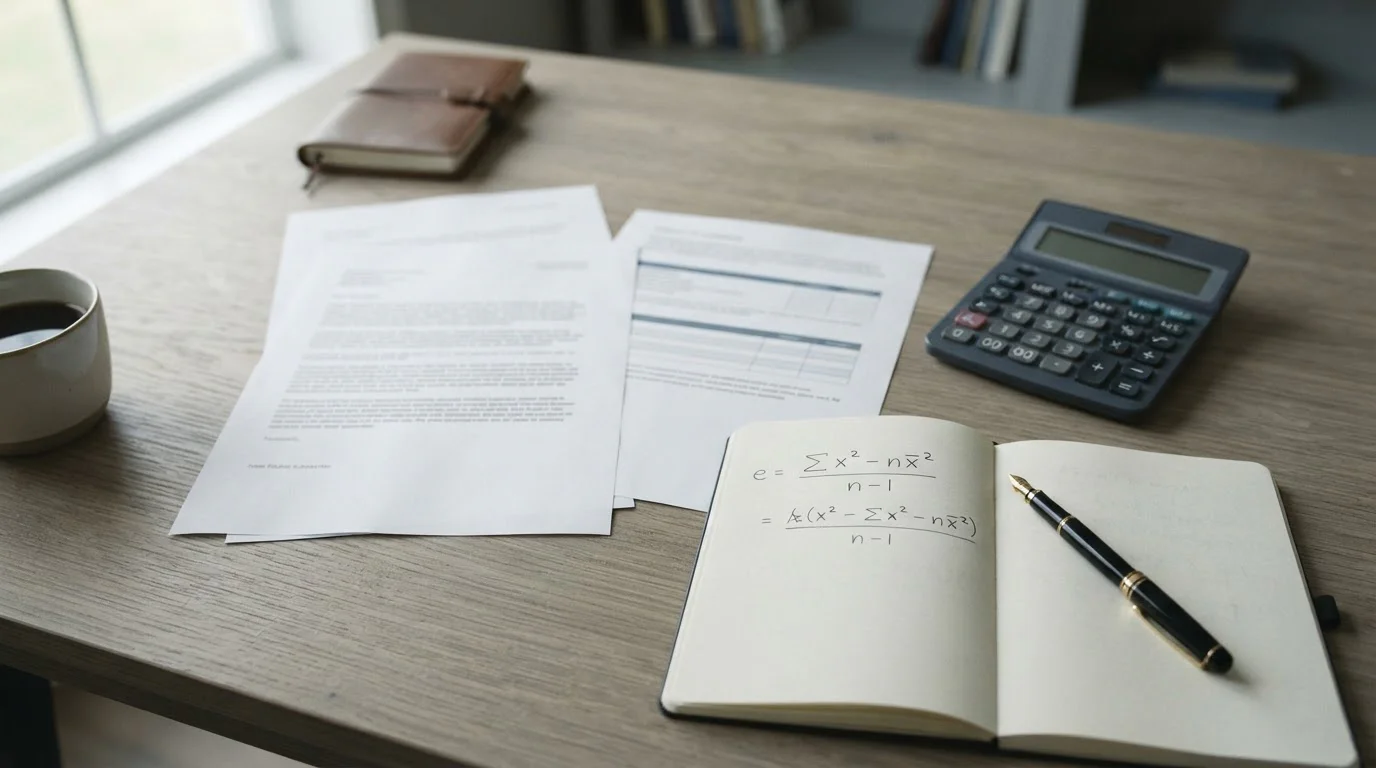 Documentos fiscales y anotaciones junto a una calculadora en un escritorio