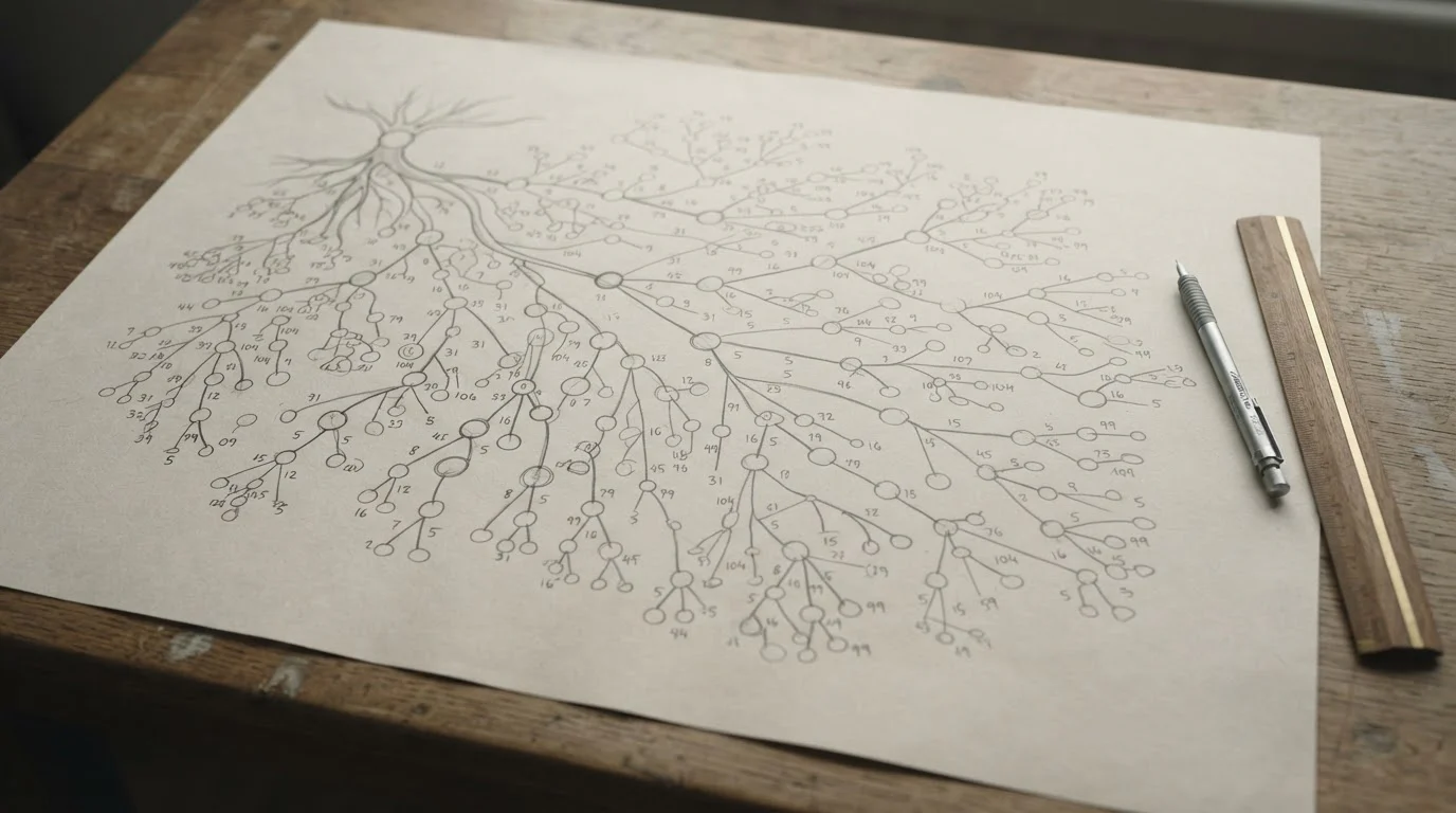 Diagrama de ramas sobre papel que ilustra combinaciones múltiples
