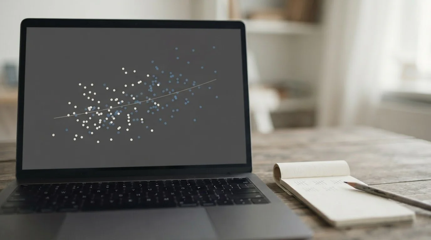 Pantalla con una nube dispersa de puntos y una línea de tendencia suave